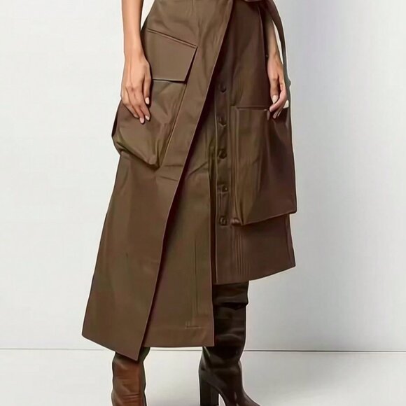 Coffee Brown Casual Women's Cargo Asymmetric Skirt - Picture 5 of 8